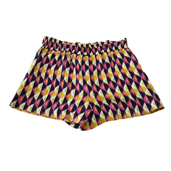 Anthropologie Pink Yellow Ikat Geometric Paperbag Waist Shorts OB1613131 Large - Picture 2 of 9